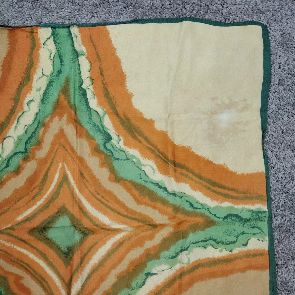 VTG Paoli Silk Scarf Abstract Landscape Waves Teal Ochre Orange Earthy